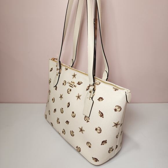 NWT Coach CBM12 Gallery Tote Bag With Shell Print In Canvas/Gold/Chalk Multi - Picture 4 of 9